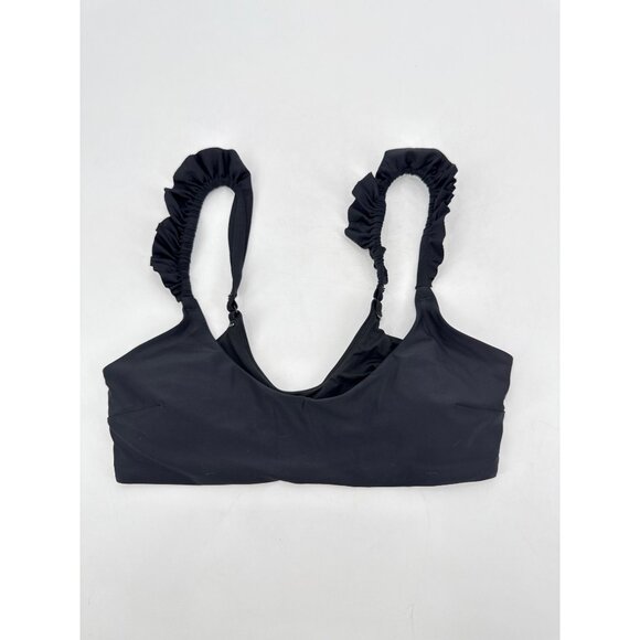 Aerie Black Ruffled Strap Swim Top Size Medium Padded - Picture 1 of 5